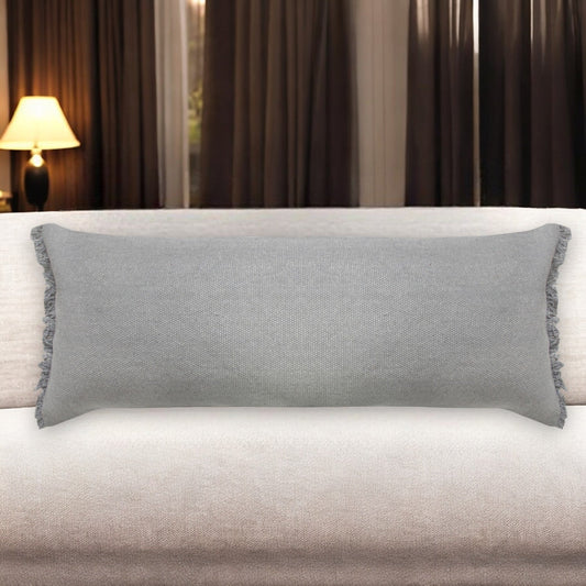 14" X 36" Light Gray Stonewashed Cotton Throw Pillow With Fringe FurniFindUSA