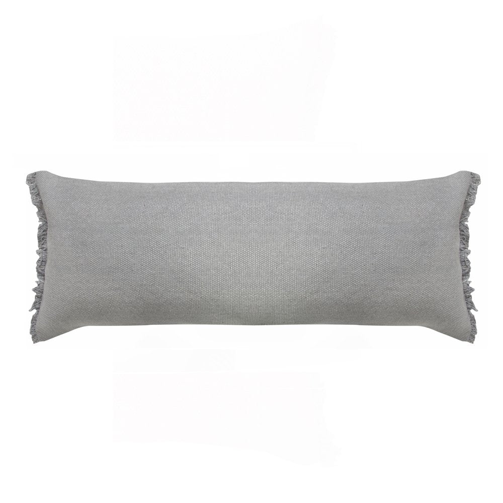 14" X 36" Light Gray Stonewashed Cotton Throw Pillow With Fringe — view 1