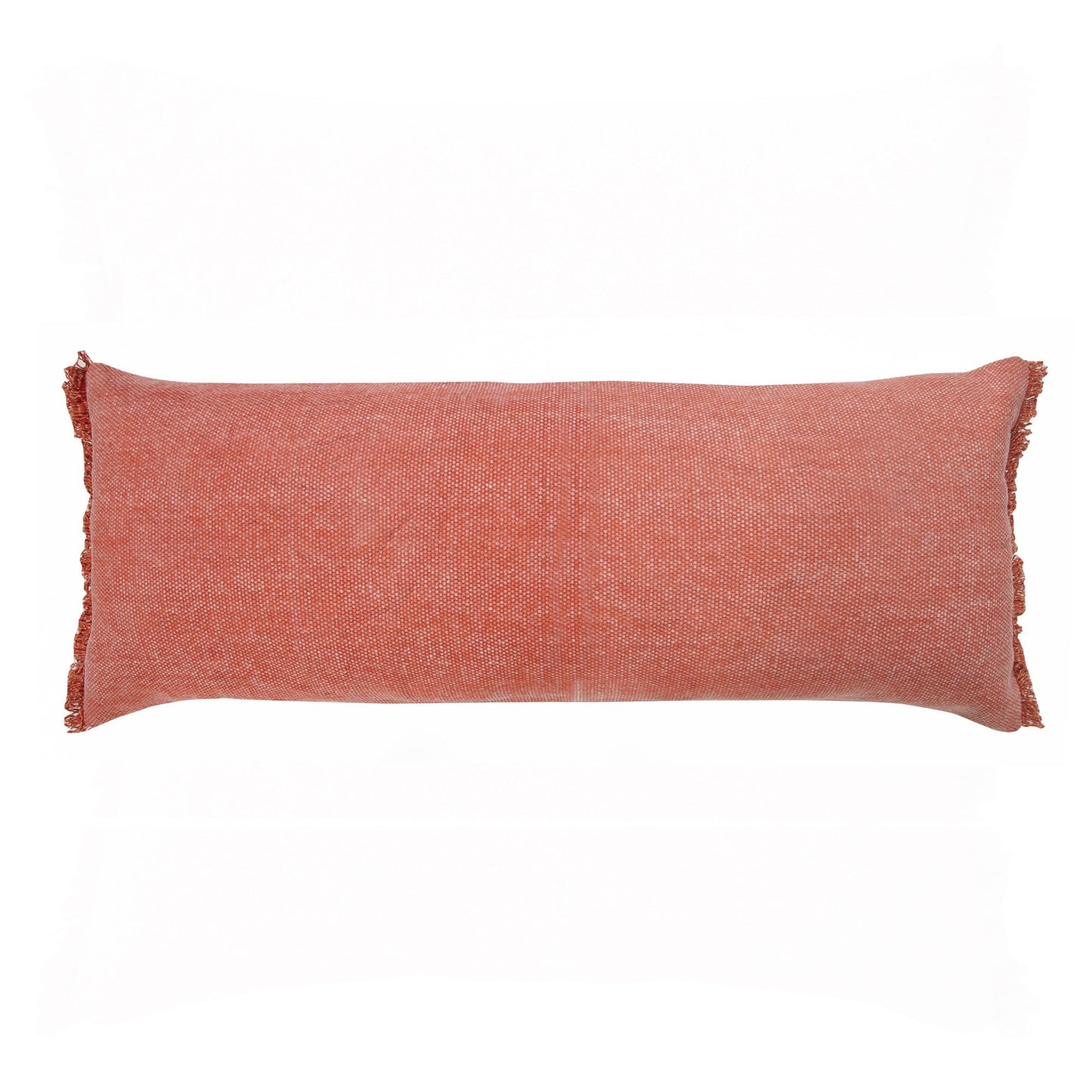 14" X 36" Rose Pink Stonewashed Cotton Throw Pillow With Fringe FurniFindUSA