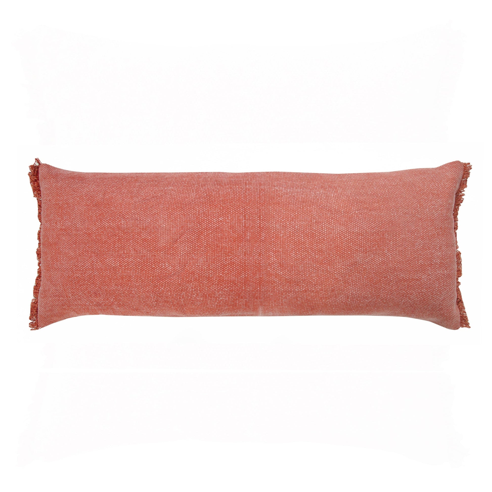 14" X 36" Rose Pink Stonewashed Cotton Throw Pillow With Fringe FurniFindUSA