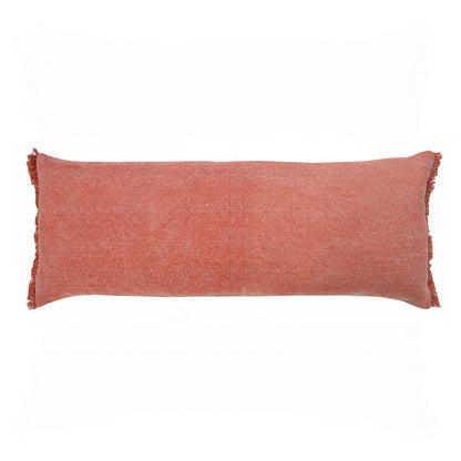 14" X 36" Rose Pink Stonewashed Cotton Throw Pillow With Fringe FurniFindUSA