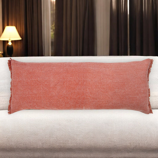 14" X 36" Rose Pink Stonewashed Cotton Throw Pillow With Fringe FurniFindUSA