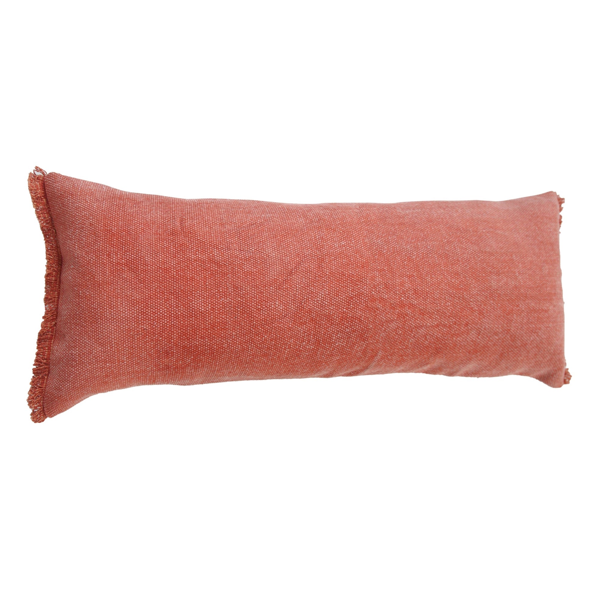 14" X 36" Rose Pink Stonewashed Cotton Throw Pillow With Fringe FurniFindUSA