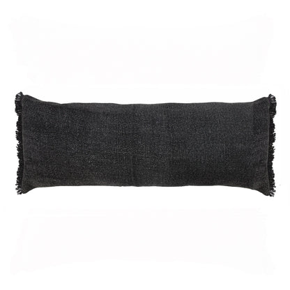 14" X 36" Black Stonewashed Cotton Throw Pillow With Fringe FurniFindUSA