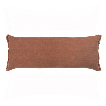 14" X 36" Terra Cotta Stonewashed Cotton Throw Pillow With Fringe FurniFindUSA