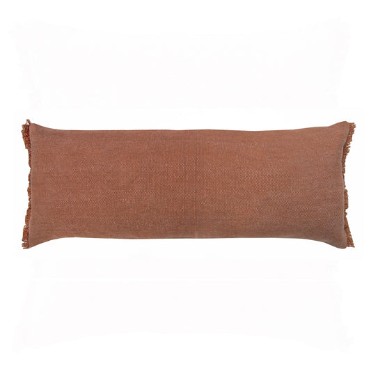 14" X 36" Terra Cotta Stonewashed Cotton Throw Pillow With Fringe FurniFindUSA