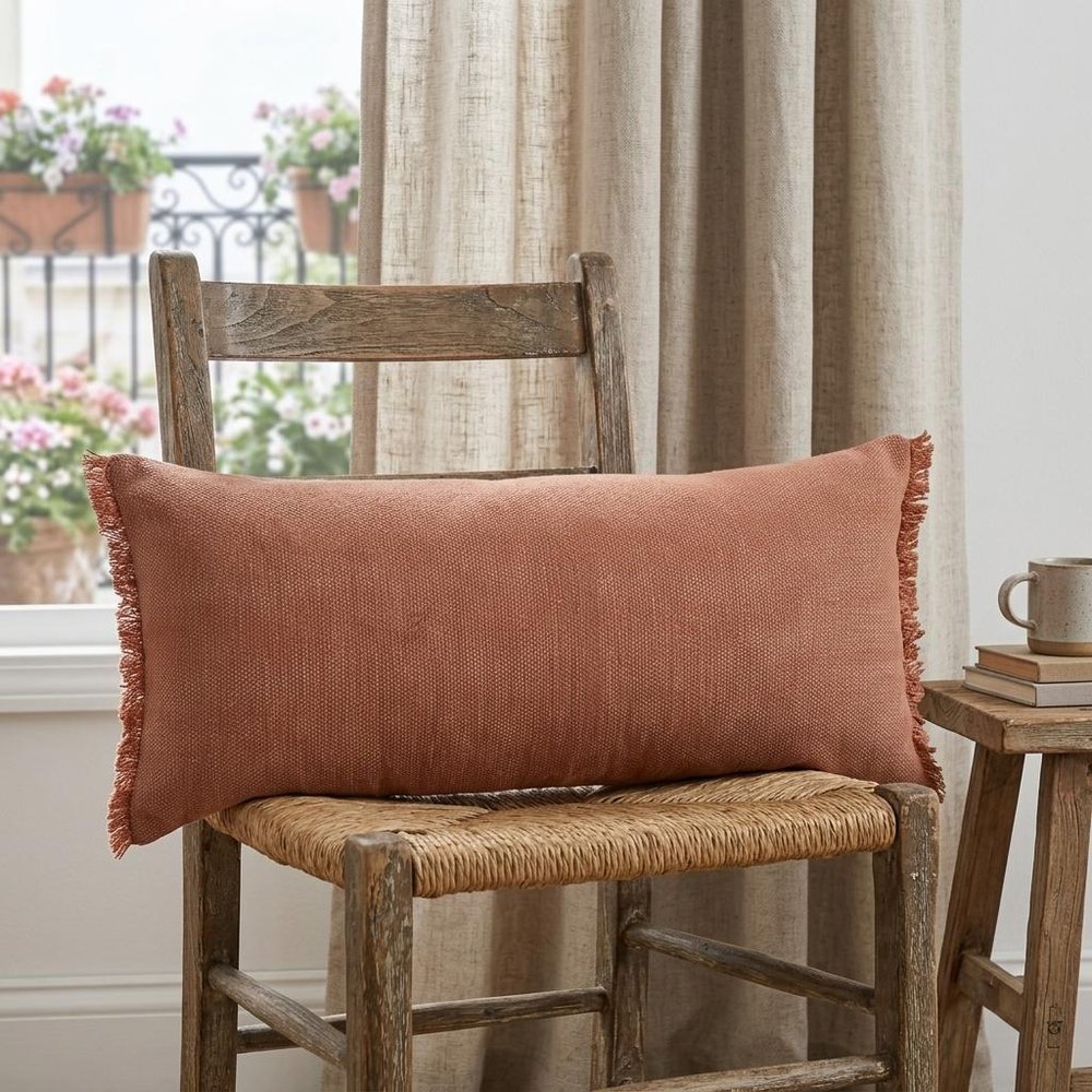 14" X 36" Terra Cotta Stonewashed Cotton Throw Pillow With Fringe — view 11