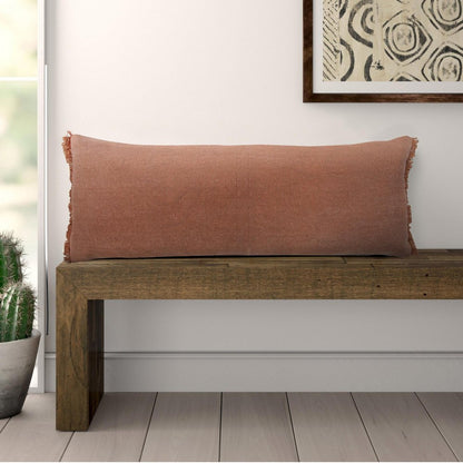 14" X 36" Terra Cotta Stonewashed Cotton Throw Pillow With Fringe