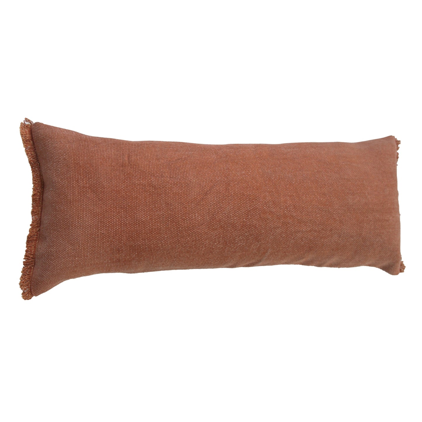 14" X 36" Terra Cotta Stonewashed Cotton Throw Pillow With Fringe FurniFindUSA
