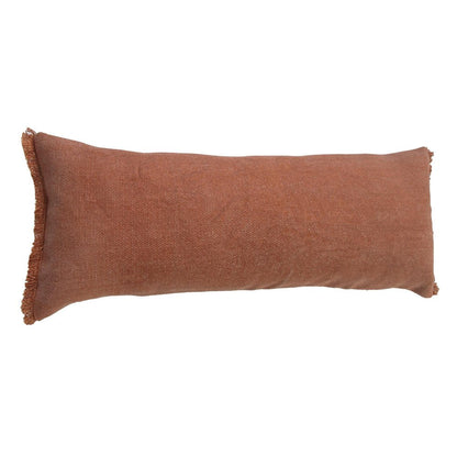 14" X 36" Terra Cotta Stonewashed Cotton Throw Pillow With Fringe HomeRoots