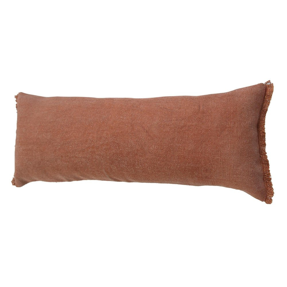 14" X 36" Terra Cotta Stonewashed Cotton Throw Pillow With Fringe