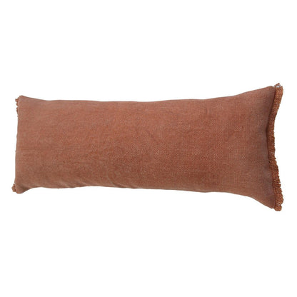 14" X 36" Terra Cotta Stonewashed Cotton Throw Pillow With Fringe