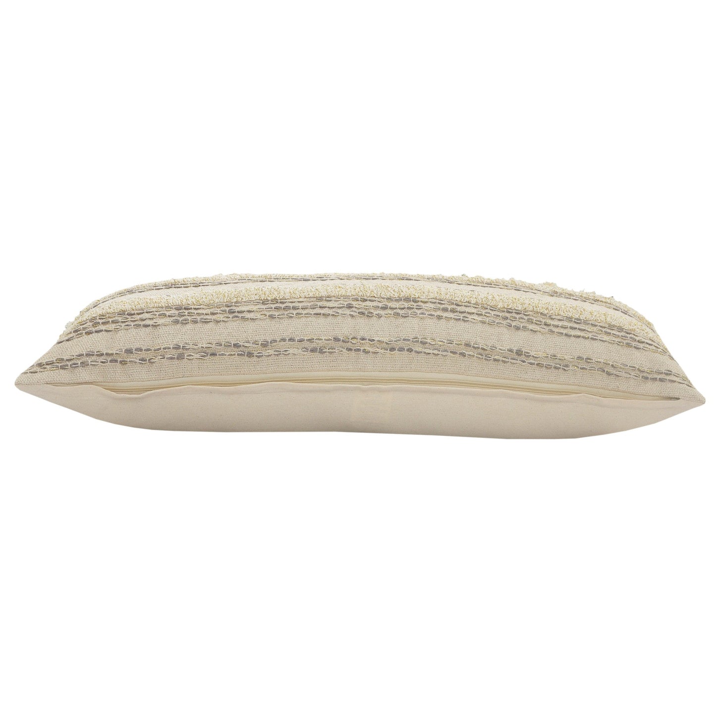 14" X 36" Cream Gray And Gold 100% Cotton Striped Zippered Pillow FurniFindUSA