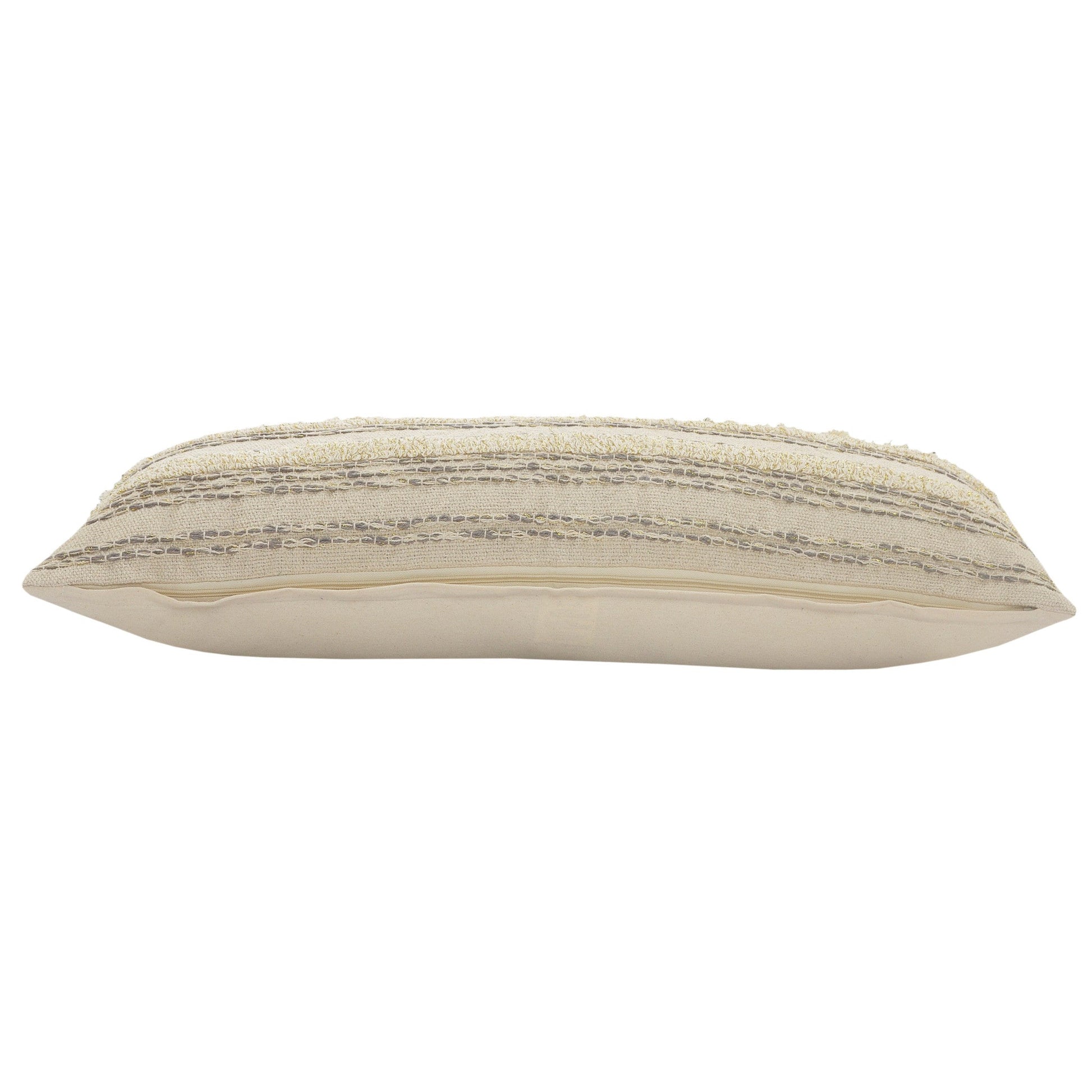 14" X 36" Cream Gray And Gold 100% Cotton Striped Zippered Pillow FurniFindUSA