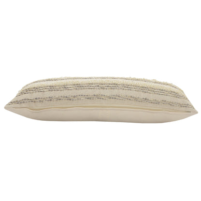 14" X 36" Cream Gray And Gold 100% Cotton Striped Zippered Pillow FurniFindUSA
