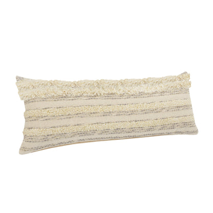14" X 36" Cream Gray And Gold 100% Cotton Striped Zippered Pillow FurniFindUSA