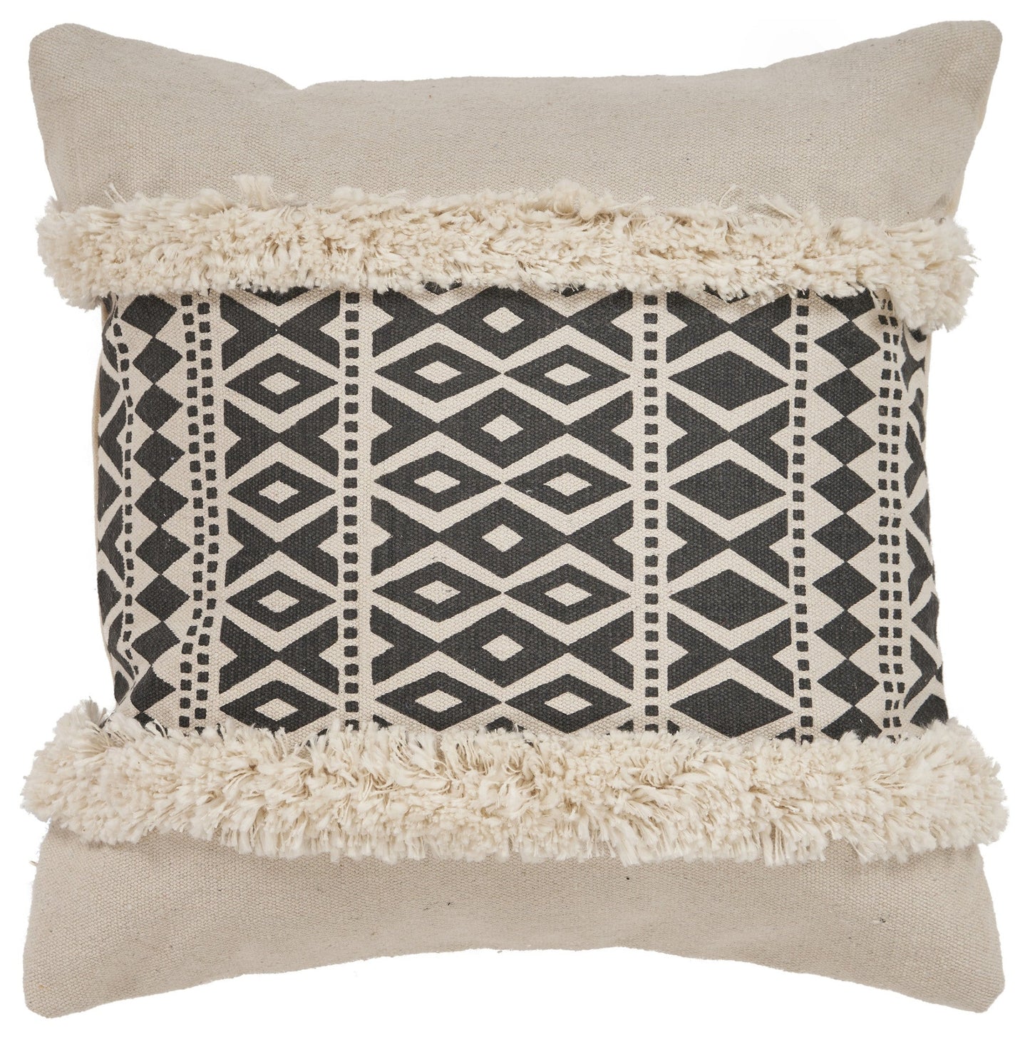 18" X 18" Tan and Black Geometric Cotton Zippered Pillow With Shag FurniFindUSA