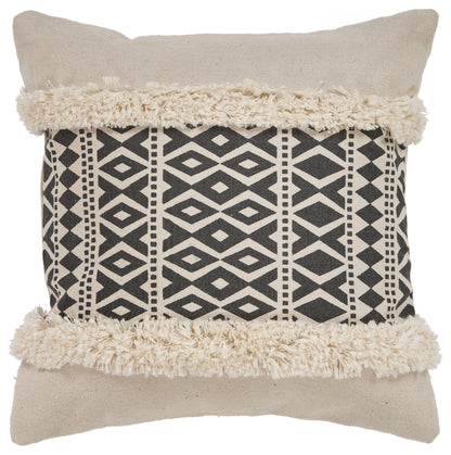 18" X 18" Tan and Black Geometric Cotton Zippered Pillow With Shag FurniFindUSA