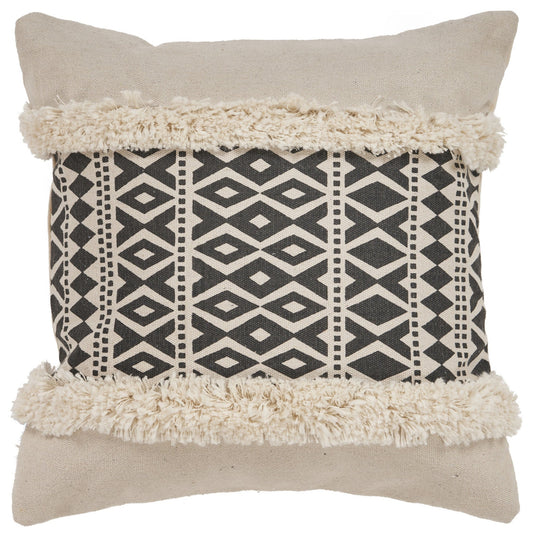 18" X 18" Tan and Black Geometric Cotton Zippered Pillow With Shag FurniFindUSA