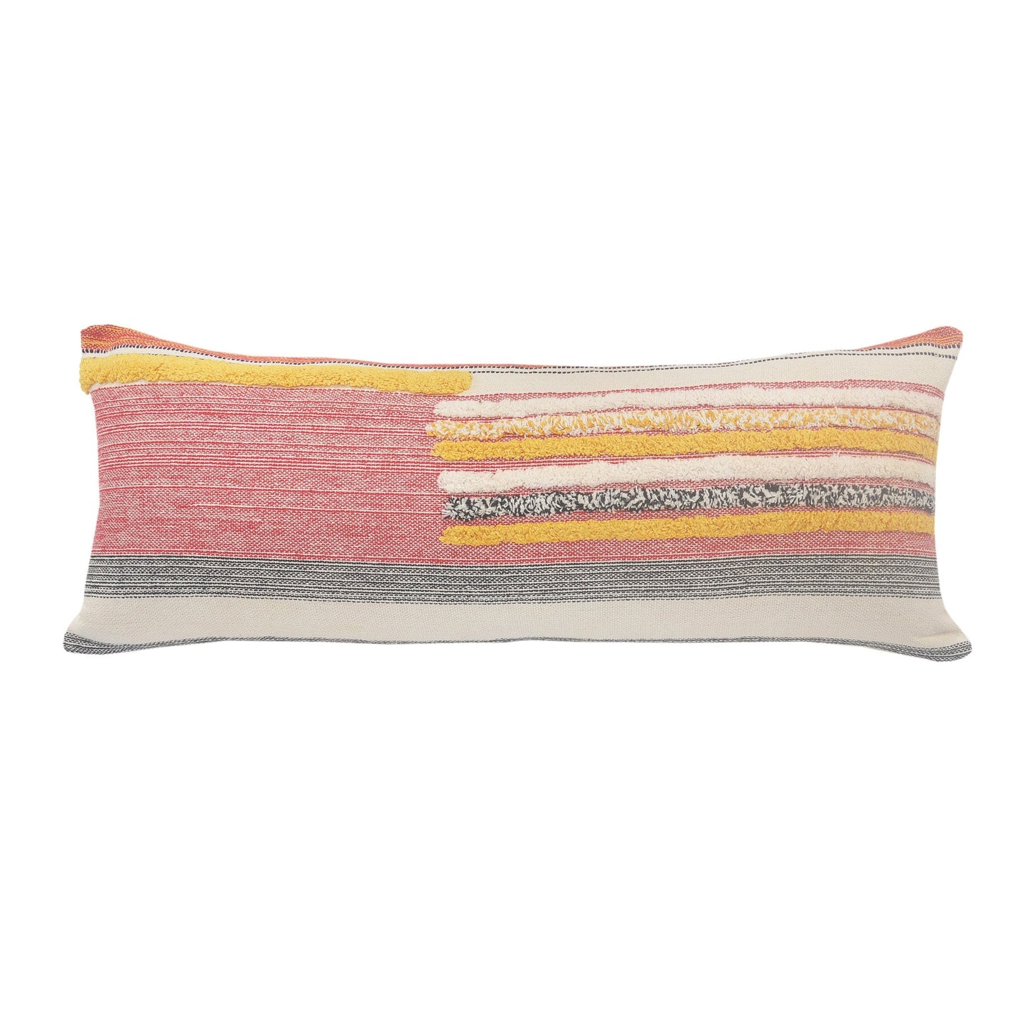14" X 36" Orange Pink Black And Off-White 100% Cotton Striped Zippered Pillow FurniFindUSA