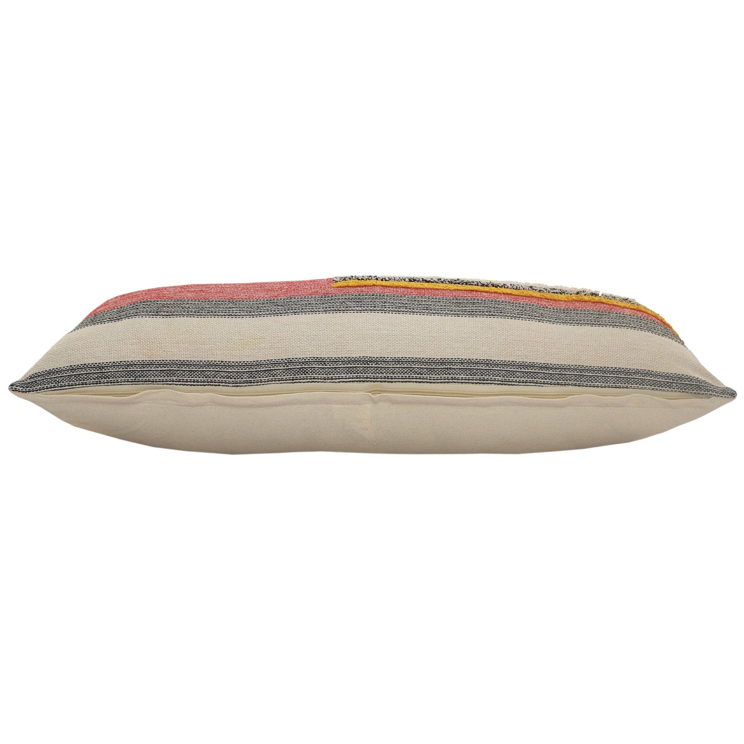 14" X 36" Orange Pink Black And Off-White 100% Cotton Striped Zippered Pillow FurniFindUSA