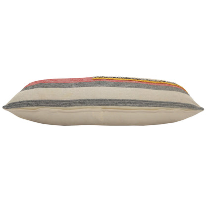14" X 36" Orange Pink Black And Off-White 100% Cotton Striped Zippered Pillow FurniFindUSA