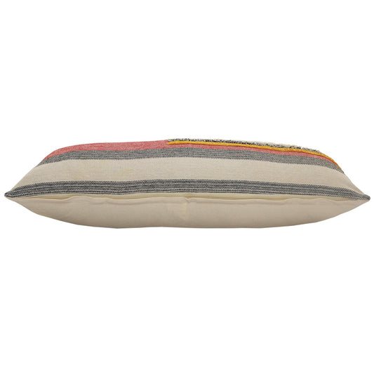 14" X 36" Orange Pink Black And Off-White 100% Cotton Striped Zippered Pillow FurniFindUSA