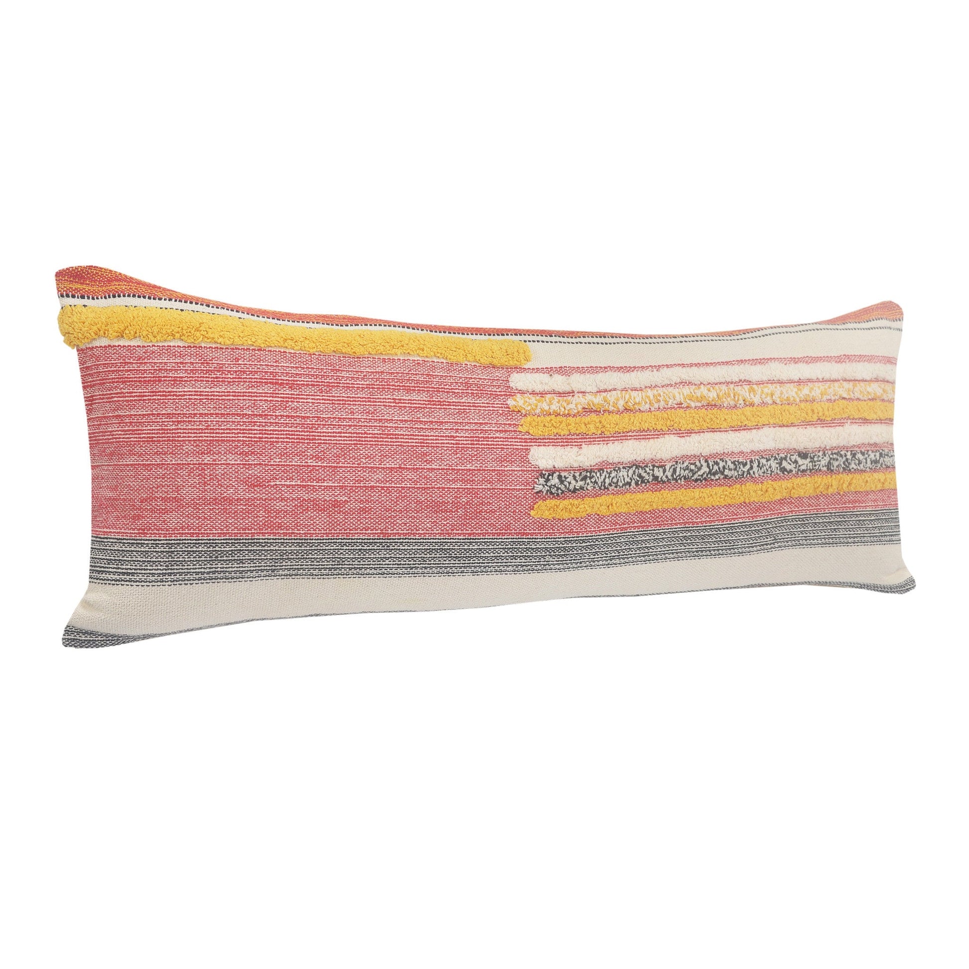 14" X 36" Orange Pink Black And Off-White 100% Cotton Striped Zippered Pillow FurniFindUSA