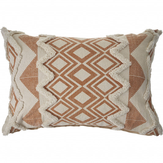 14" X 36" Orange And Cream 100% Cotton Geometric Zippered Pillow FurniFindUSA