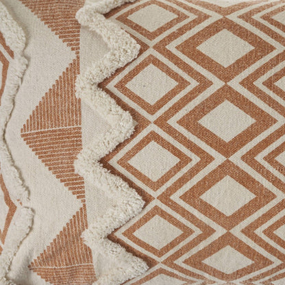 14" X 36" Orange And Cream 100% Cotton Geometric Zippered Pillow FurniFindUSA
