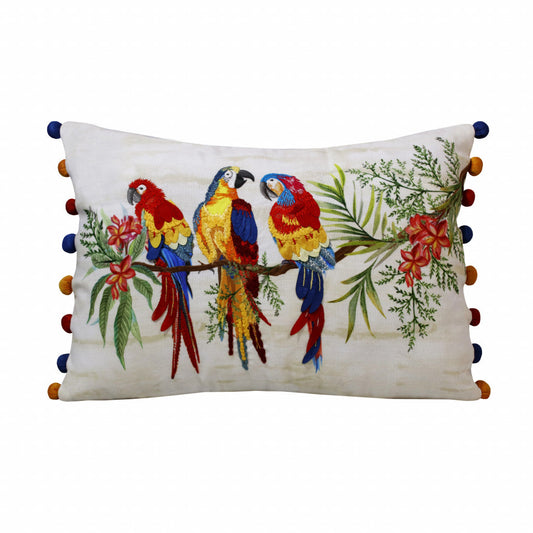 14" X 20" Red Blue Orange And Ivory Bird Polyester Animal Print Zippered Pillow FurniFindUSA