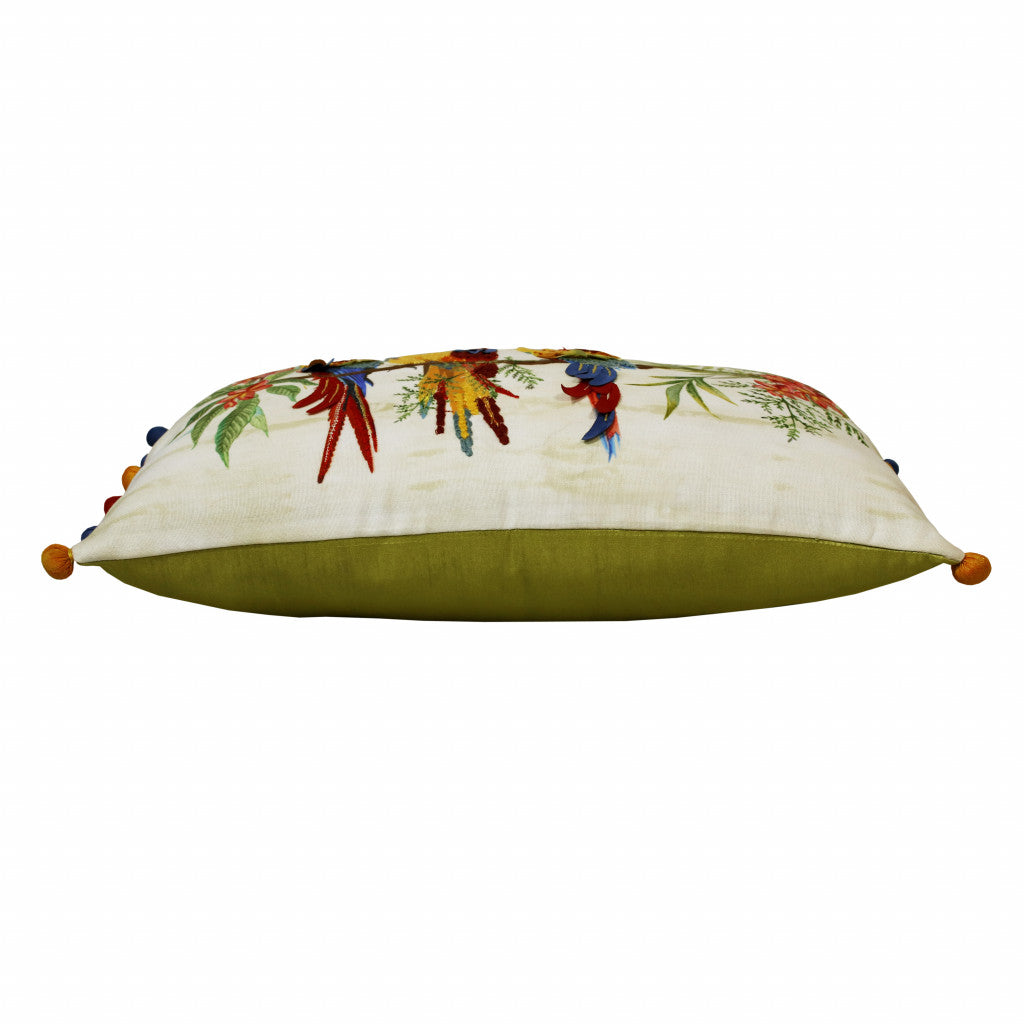 14" X 20" Red Blue Orange And Ivory Bird Polyester Animal Print Zippered Pillow FurniFindUSA