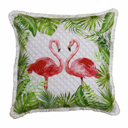 20" X 20" Coral Pink And Green Bird Polyester Animal Print Zippered Pillow FurniFindUSA