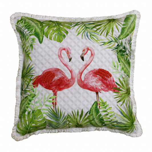 20" X 20" Coral Pink And Green Bird Polyester Animal Print Zippered Pillow FurniFindUSA