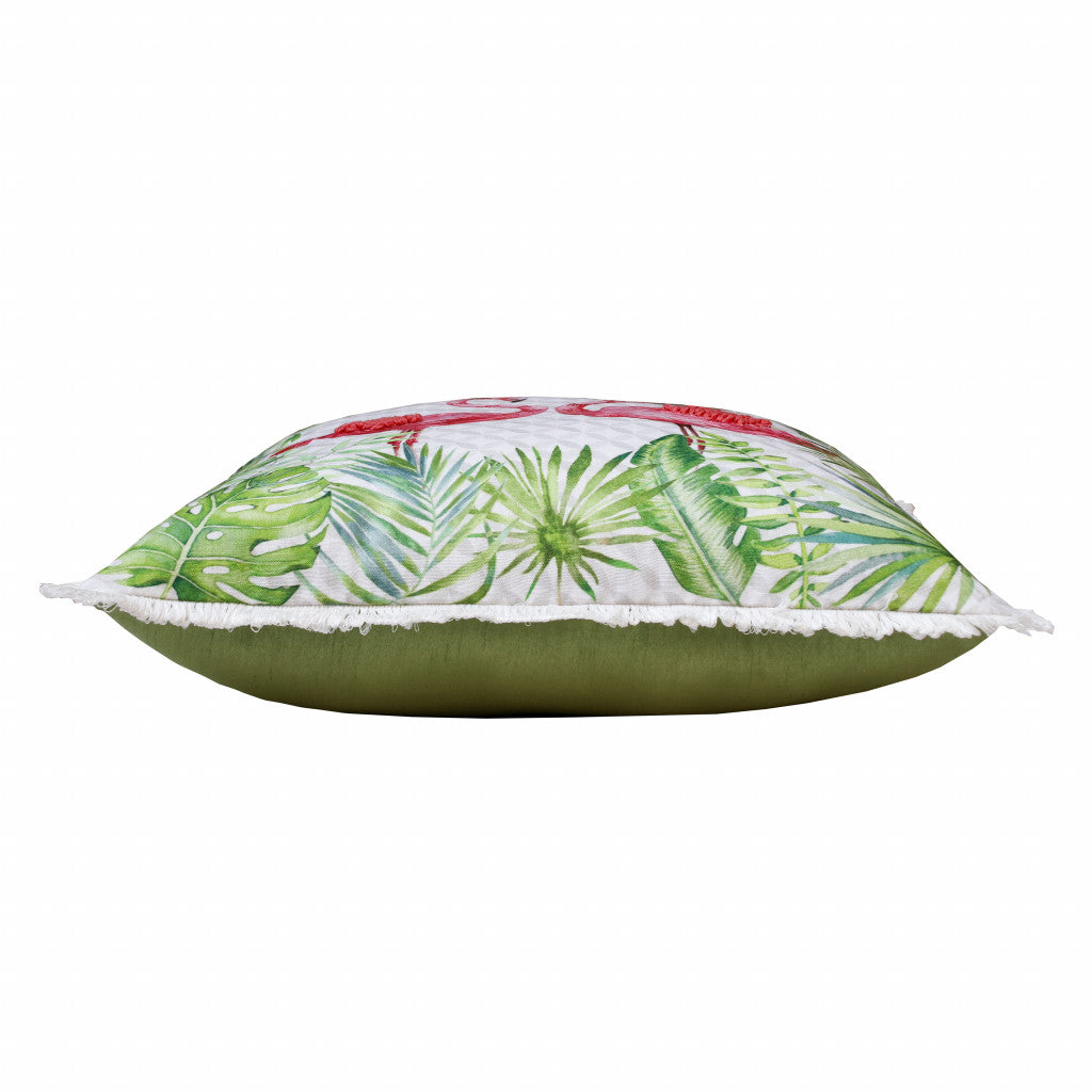 20" X 20" Coral Pink And Green Bird Polyester Animal Print Zippered Pillow FurniFindUSA