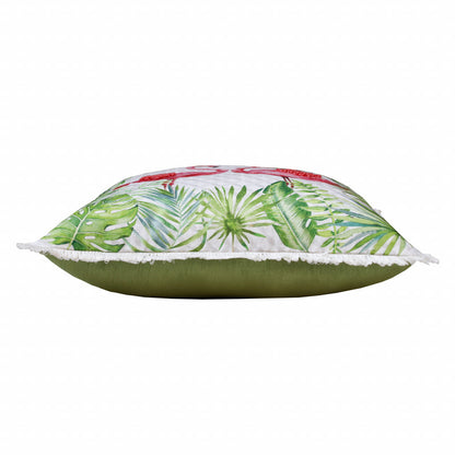 20" X 20" Coral Pink And Green Bird Polyester Animal Print Zippered Pillow FurniFindUSA
