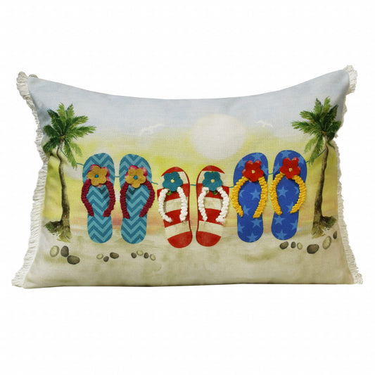 14" X 20" Blue Red Green And Off-White Polyester Tropical Zippered Pillow FurniFindUSA