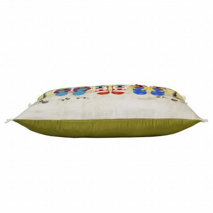 14" X 20" Blue Red Green And Off-White Polyester Tropical Zippered Pillow FurniFindUSA