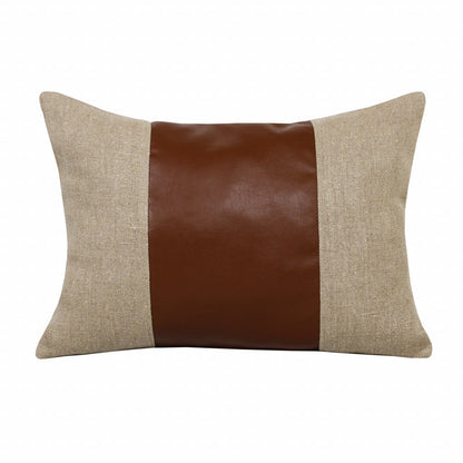 14" X 20" Tan And Brown Linen Striped Zippered Pillow FurniFindUSA