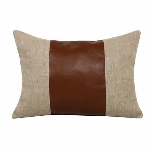 14" X 20" Tan And Brown Linen Striped Zippered Pillow FurniFindUSA