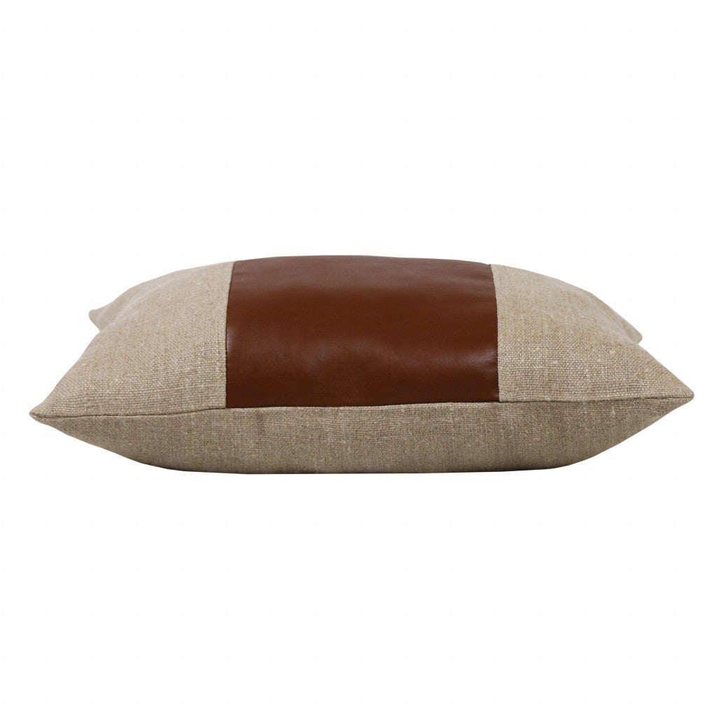 14" X 20" Tan And Brown Linen Striped Zippered Pillow FurniFindUSA