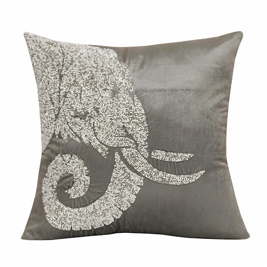 20" X 20" Gray And Silver Elephant Polyester Animal Print Zippered Pillow FurniFindUSA