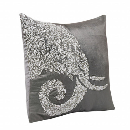 20" X 20" Gray And Silver Elephant Polyester Animal Print Zippered Pillow FurniFindUSA