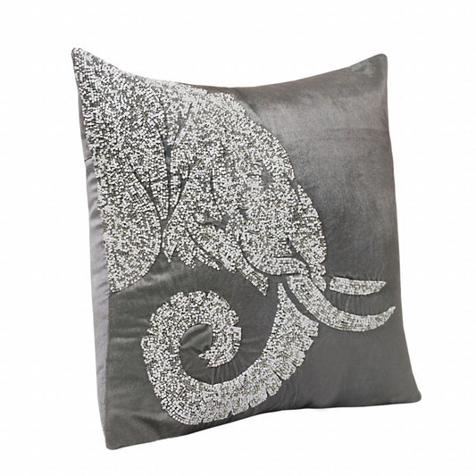 20" X 20" Gray And Silver Elephant Polyester Animal Print Zippered Pillow FurniFindUSA