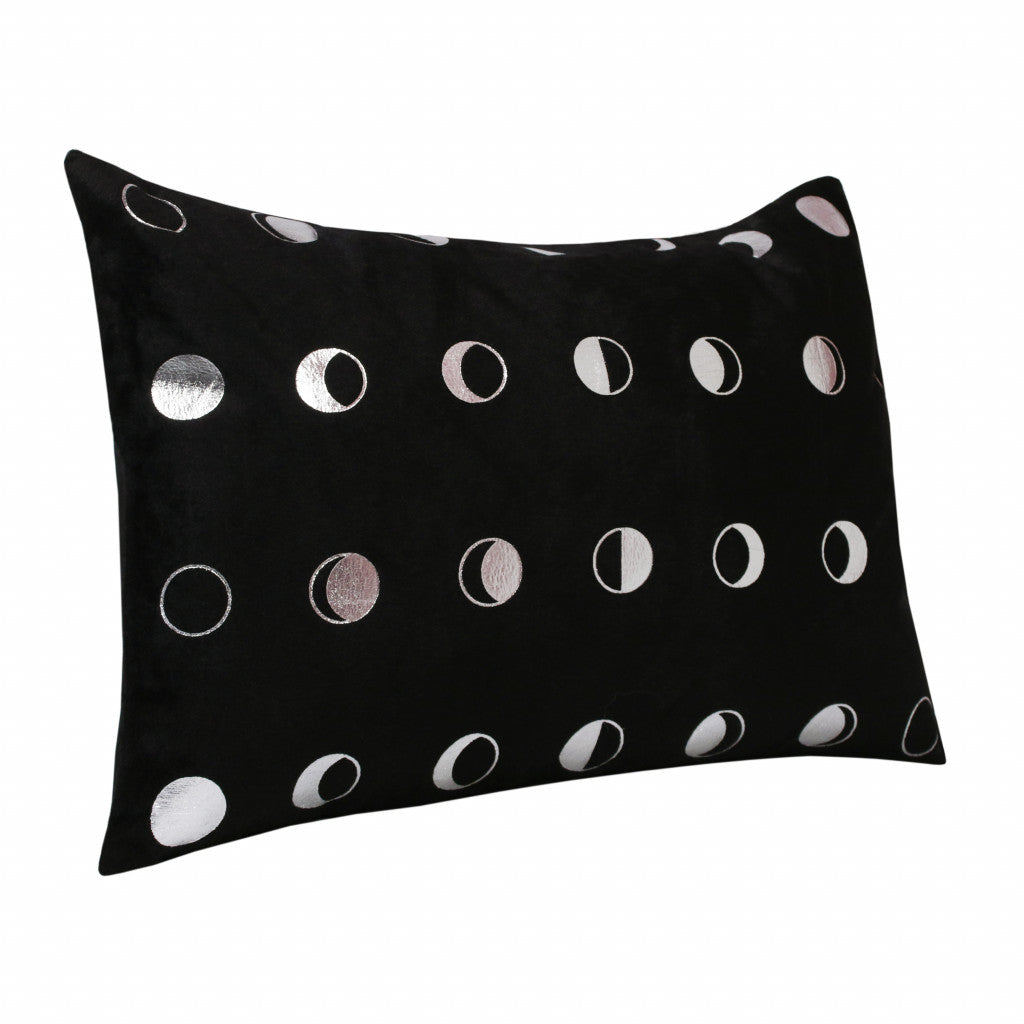14" X 20" Black And Silver Polyester Geometric Zippered Pillow FurniFindUSA