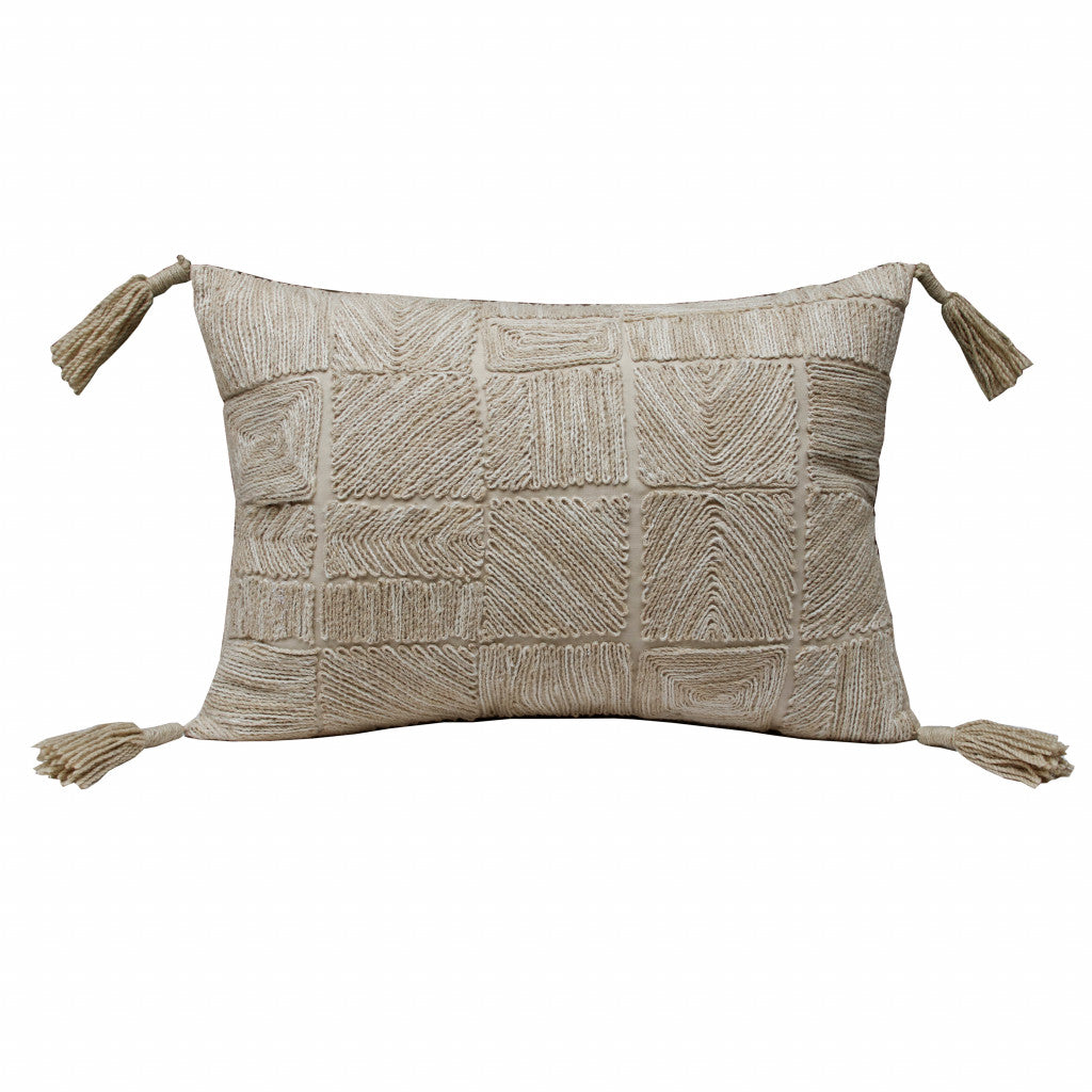 14" X 20" Tan And Beige 100% Cotton Abstract Zippered Pillow FurniFindUSA