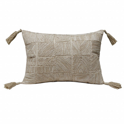14" X 20" Tan And Beige 100% Cotton Abstract Zippered Pillow FurniFindUSA