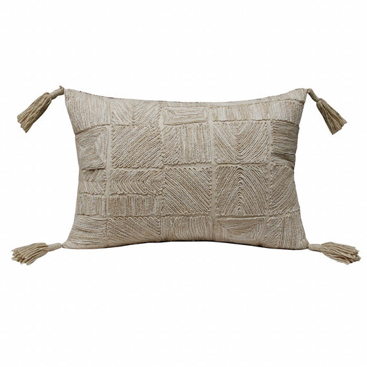 14" X 20" Tan And Beige 100% Cotton Abstract Zippered Pillow FurniFindUSA