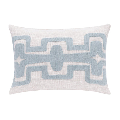 16" X 24" Light Blue And Ivory 100% Cotton Geometric Zippered Pillow FurniFindUSA