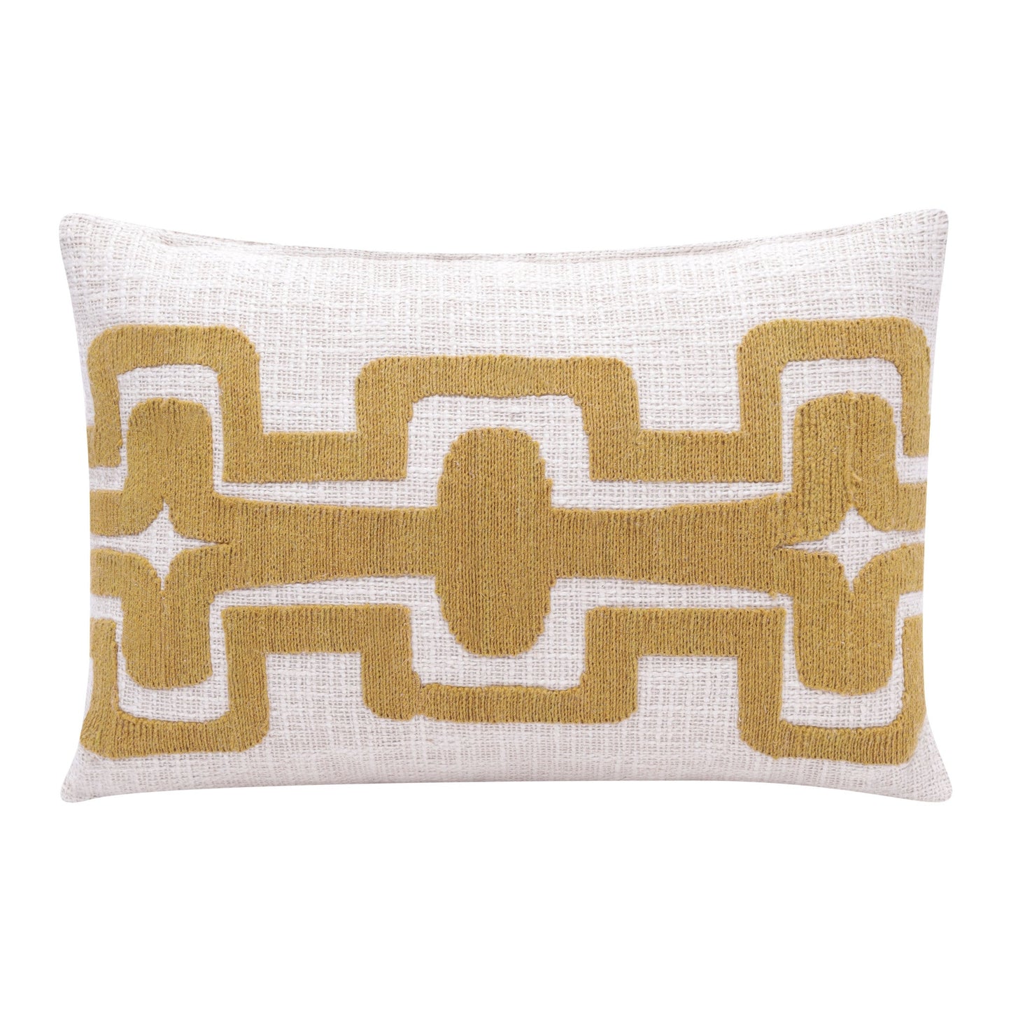 16" X 24" Yellow And Ivory 100% Cotton Geometric Zippered Pillow FurniFindUSA